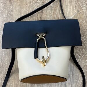 ZAC Posen Two-Tone Black and Cream Bucket Crossbody Bag with Gold Hardware
